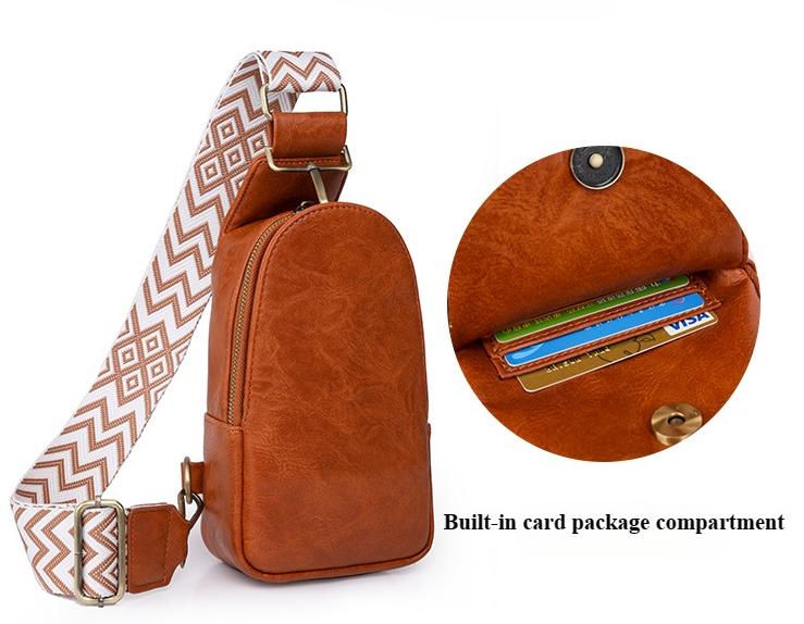 Women Chest Bag Sling Bag, Guitar Strap Small Crossbody PU Leather Satchel Daypack