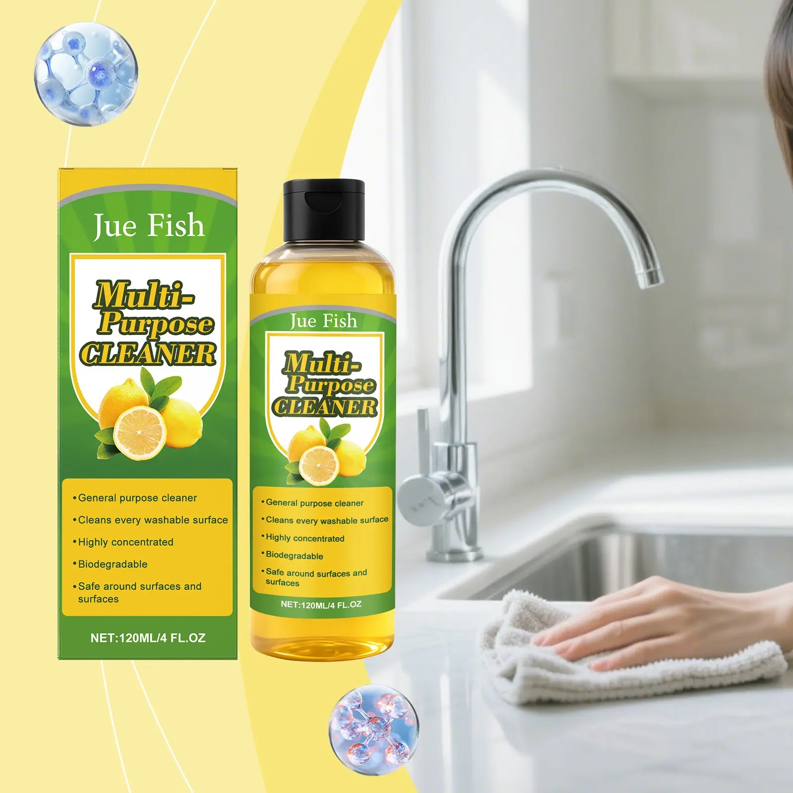 Jue Fish Multi-Purpose Cleaner, Deep Cleaning Surface Grease Stains, Suitable for Kitchen and Bathroom, Daily Use