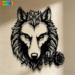 1pc Romantic Wolf with Rose Metal Wall Art, Romantic Wolf with Rose Statue Mural, Iron Craft, Perfect for Living Room, Garden, Indoor/Outdoor Decor, Highquality Engraving, Intricate Craftsmanship, Valentine's Decor, Ideal Gift for Nature Lovers