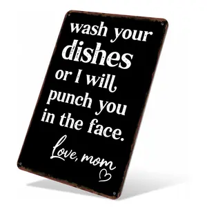 Fun Kitchen Metal sign "Washing Your Plate" | Retro Vintage Metal Decorative Painting | Mom's Love Warning Wall Hanging Metal sign 8 × 12 inches