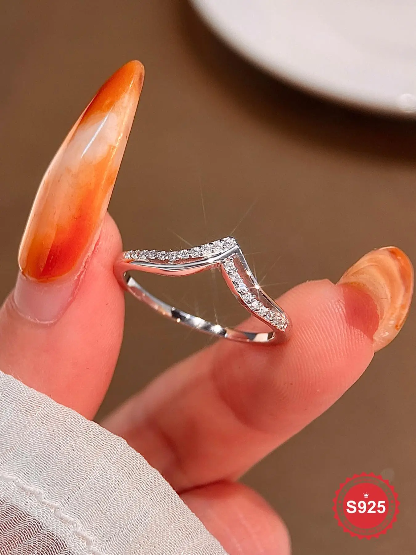 S925 Sterling Silver V-shaped Artificial Zircon Ring, Fashion Accessories for Women & Girls, Trendy All-match & Exquisite Jewelry for Birthday Gift