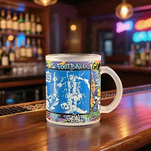 Magic Cold Color Changing Night Glow Matte Mug, Graffiti Art Glass Tea Cup, Neon Glowing Football Souvenir, Thermosensitive Coffee Cup， Unique Gift for Sports Fans & Gamers