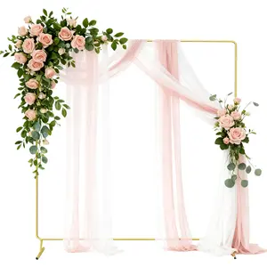 Wedding Square Arch Backdrop Stand,6.6FTx6.6FT,Gold Metal Balloon Arch Stand Garden Arbor Backdrop Frame For Wedding Birthday Party Baby Shower Photo Booth Background Decoration