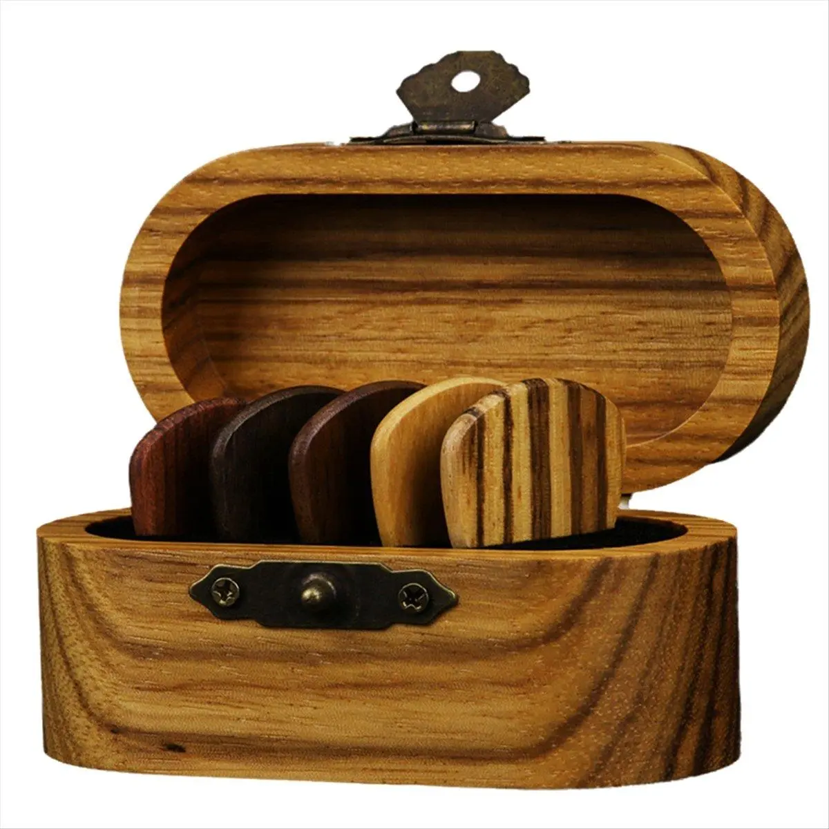 Natural Wood Unisex Guitar Picks - 5-Piece Mini Gift Sets for Electric, Acoustic or Bass Guitars, 5 Pieces