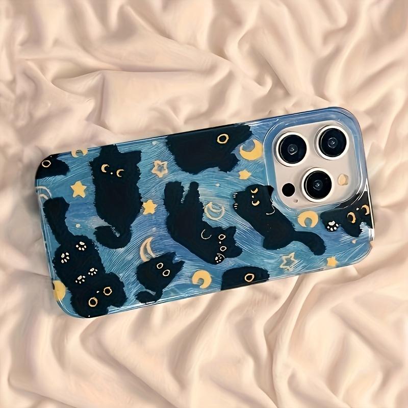 Phone Case: New Fashionable Star, Moon, and Black Cat Feather Yarn Full-Coverage Drop-Proof Phone Case with Simple Design, Shockproof Protection, a Perfect Choice for All Seasons, Stylish and Attractive, an Ideal Gift for Friends and Family