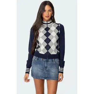 Edikted Women's Madisen Argyle Knit Cardigan