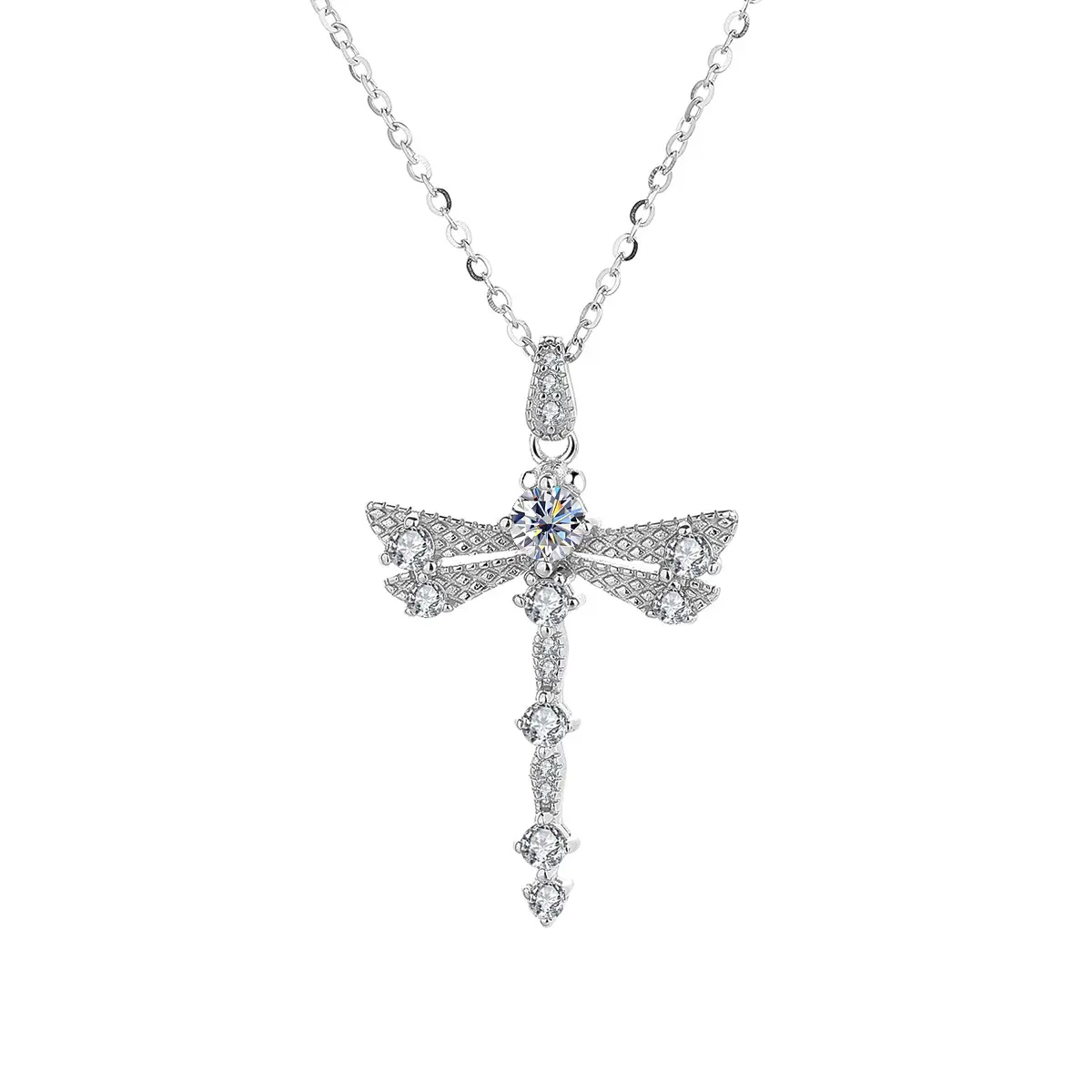 (Dragonfly Necklace）925 Sterling Silver Synthetic Moissanite Necklace
