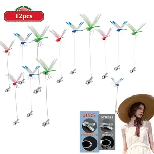 12pcs 24cm 3D Realistic Dragonfly Rod Clips - Metal-PVC, Compact, Weatherproof Garden Decor Clips with PVC Wings, Secure Fit, Natural Aesthetic Outdoor Bug Repellent Scare Device
