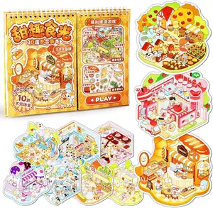 Mother's Day Gift 10 Sets Upgraded 3D Sticker Scene Book, Side-by-Side Cute Kawaii Stickers with 2 Tweezers, DIY Miniature Scene Sticker Book for Kids and Adults, Creative Stress Relief Activity Gift