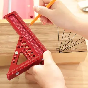 Aluminum Alloy Extended Oblique Triangle T-shaped Ruler, Wooden Square Protractor with Dowel, Extended 3D Multi Angle Measuring Ruler, Caliper