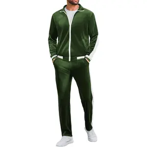 Vssjavun Men's 2 Piece Tracksuit Velour Track Suits Casual Sweatsuits Full Zip Velvet Jogging Suit Sets