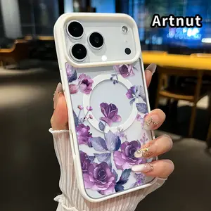 Clear Phone Case for iPhone 17 Pro Max 16 Plus 15 14 13 12 11 Air E Lavender Floral Dream Pattern Magnetic Sunction Acrylic Back Full Body Protective Cover for boy girl