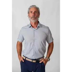 TOM BAINE "The Commander" White Lynx Men's Fitted Short Sleeve Shirt - Modern Slim Fit, Non-Iron, 4-Way Stretch, Casual Summer Wear