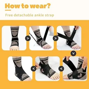 2PCS Copper Ankle Brace Adjustable Compression Sleeve (Pair)-Ankle Brace for Women & Men, Ankle Compression Sleeve Support Copper Infused Ankle Brace for Sprained Ankle, Plantar Fasciitis Sports, Achilles Tendonitis Pain Relief, Copper Black,