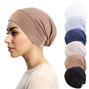 6PCs Set Soft Polyester Undercap for Women Solid Color Stretchy Comfortable Head Wraps