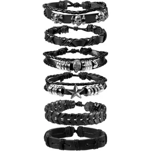 Punk Leather Rivets Bracelets Punk Rock Leather Studded Bracelets 80s Wristband Emo Gothic Spike Cuff Bracelet Set for Men Women Rocker Outfits Skull Bracelet