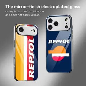 Fashion R-RepsolS Phone Case For iPhone 17 16 15 14 13 12 Pro Max Plus Electroplated Metal Bumper Case Slim Tempered Glass Back Advanced Materials Shockproof Anti-Scratch Luxury Case Fashion Durable Stylish