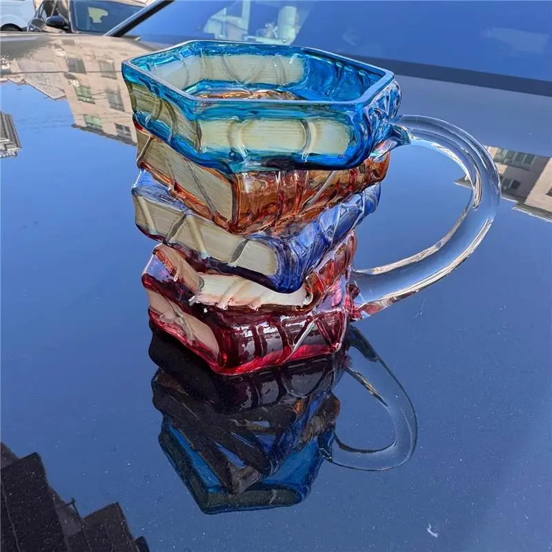 11oz Reusable Washable Hand-Painted Glass Book Mug - Unique Artistic Kitchenware Coffee Beverage Cup for Book Lovers, Microwave-Safe, Dishwasher-Safe Drinkware