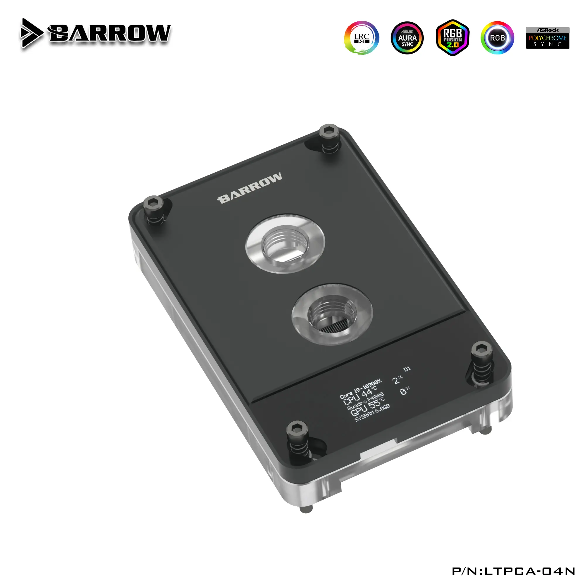 Barrow CPU Water Block With PC Monitoring Screen AMD Ryzen3/5/7X470 - Black