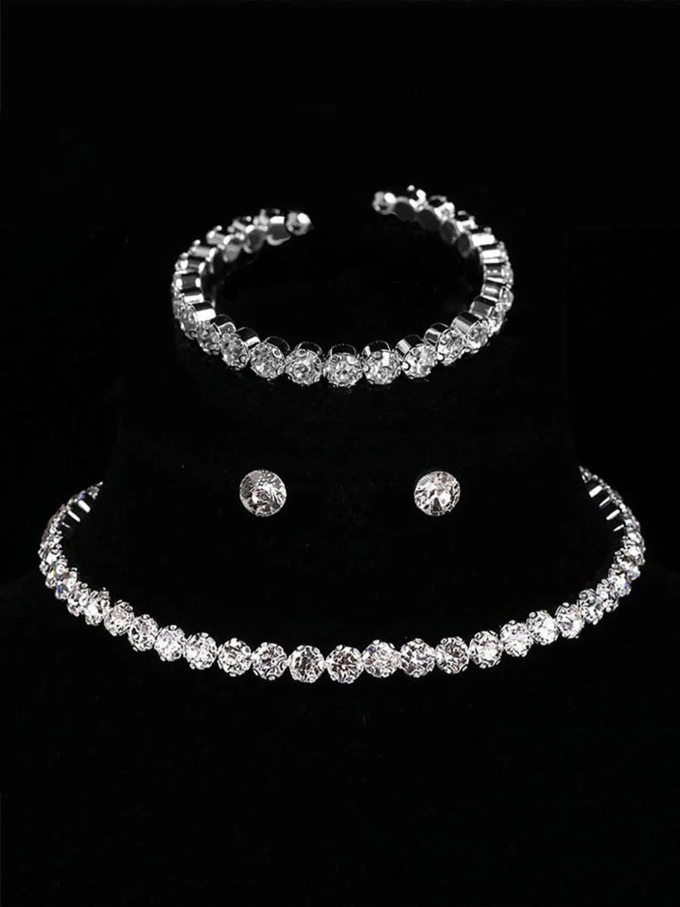 Women's Elegant Rhinestone Decorated Necklace & Earrings & Bracelet, Exquisite Trendy Jewelry Set, Fashionable Accessories for Party & Daily Clothing Decor, Matching Jewelry Set, Necklaces Earrings Set, Necklace And Earring Set
