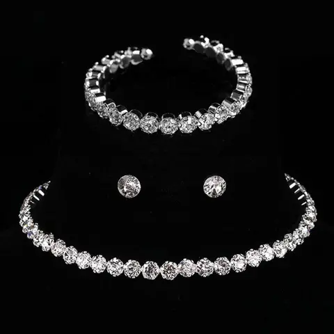 Women's Elegant Rhinestone Decorated Necklace & Earrings & Bracelet, Exquisite Trendy Jewelry Set, Fashionable Accessories for Party & Daily Clothing Decor, Matching Jewelry Set, Necklaces Earrings Set, Necklace And Earring Set