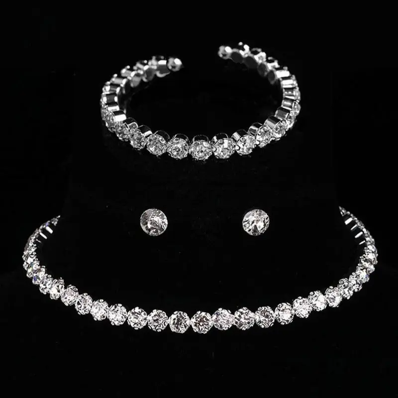 Women's Elegant Rhinestone Decorated Necklace & Earrings & Bracelet, Exquisite Trendy Jewelry Set, Fashionable Accessories for Party & Daily Clothing Decor, Matching Jewelry Set, Necklaces Earrings Set, Necklace And Earring Set