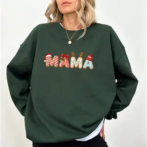 MAPTEES Mama Christmas Sweatshirt, Gingerbread Mom Long Sleeve Pullover, Holiday Sweater, Mom Life Crewneck Sweatshirt, Cute Christmas Gift For Mom
