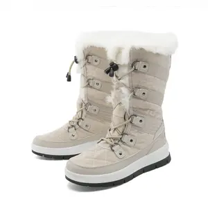 Women Snow Boots Classic Fur Lined Lace up Mid Calf Outdoor Indoor Ski Boots