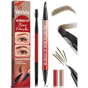 4D Brow Pen, 2-in-1 Eyebrow Pencil with Waterproof Microblading and Dual-Ended Eyeliner Brush for Natural Brow Makeup and Eyelash Line