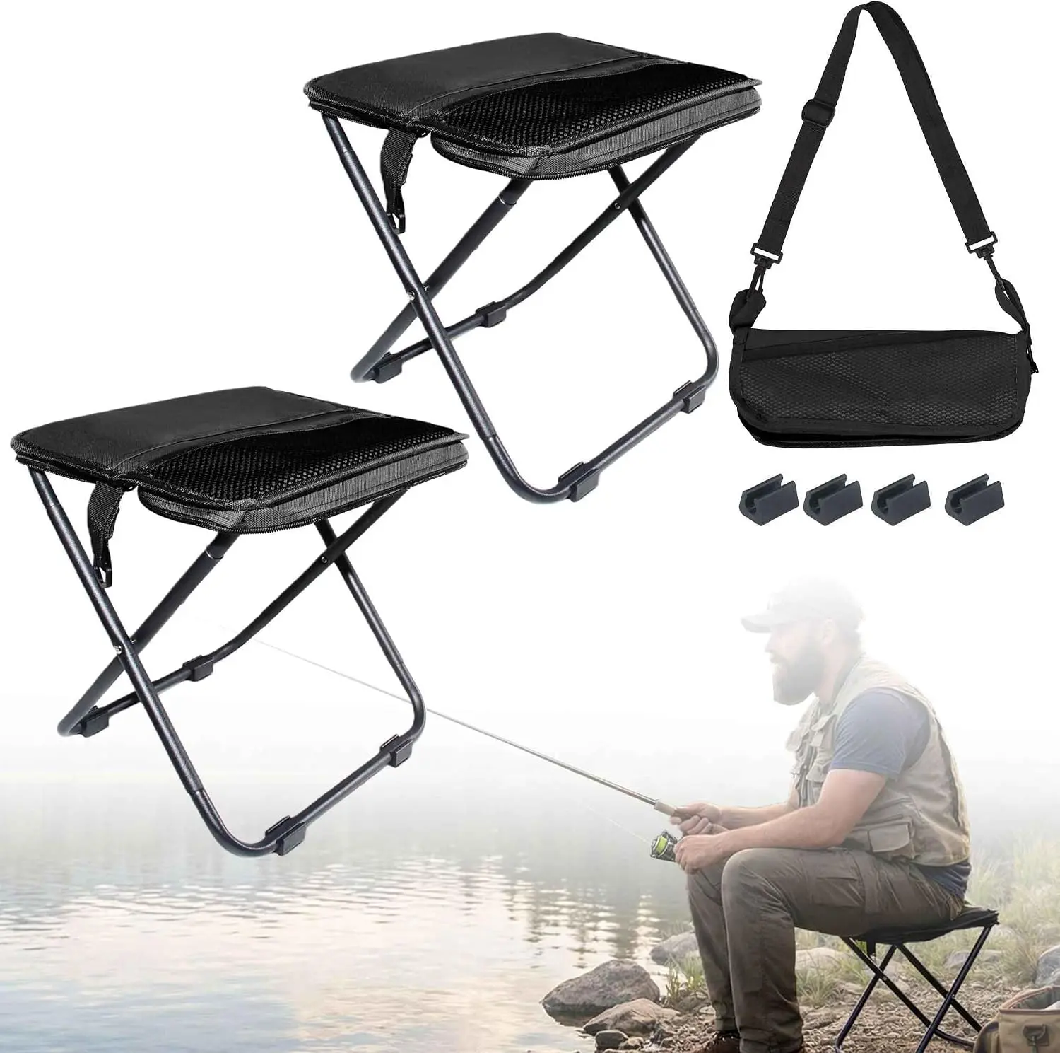 Heavy Duty Foldable Camping Stool for Adults - 14.2in Wide Seat, Portable Collapsible Minimalist Khaki Outdoor Gear for Fishing, Travel