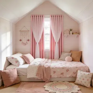 2 Piece Double Layer Curtains, Princess Style Light Blocking Drapes, Perfect for Bedroom and Room Decor