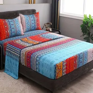 Bohemian Bedding Set, Including 1 Boho Fitted Sheet & 1 Flat Sheet & 2 Pillowcases (No Inserts), Soft & Comfortable Bedding Set