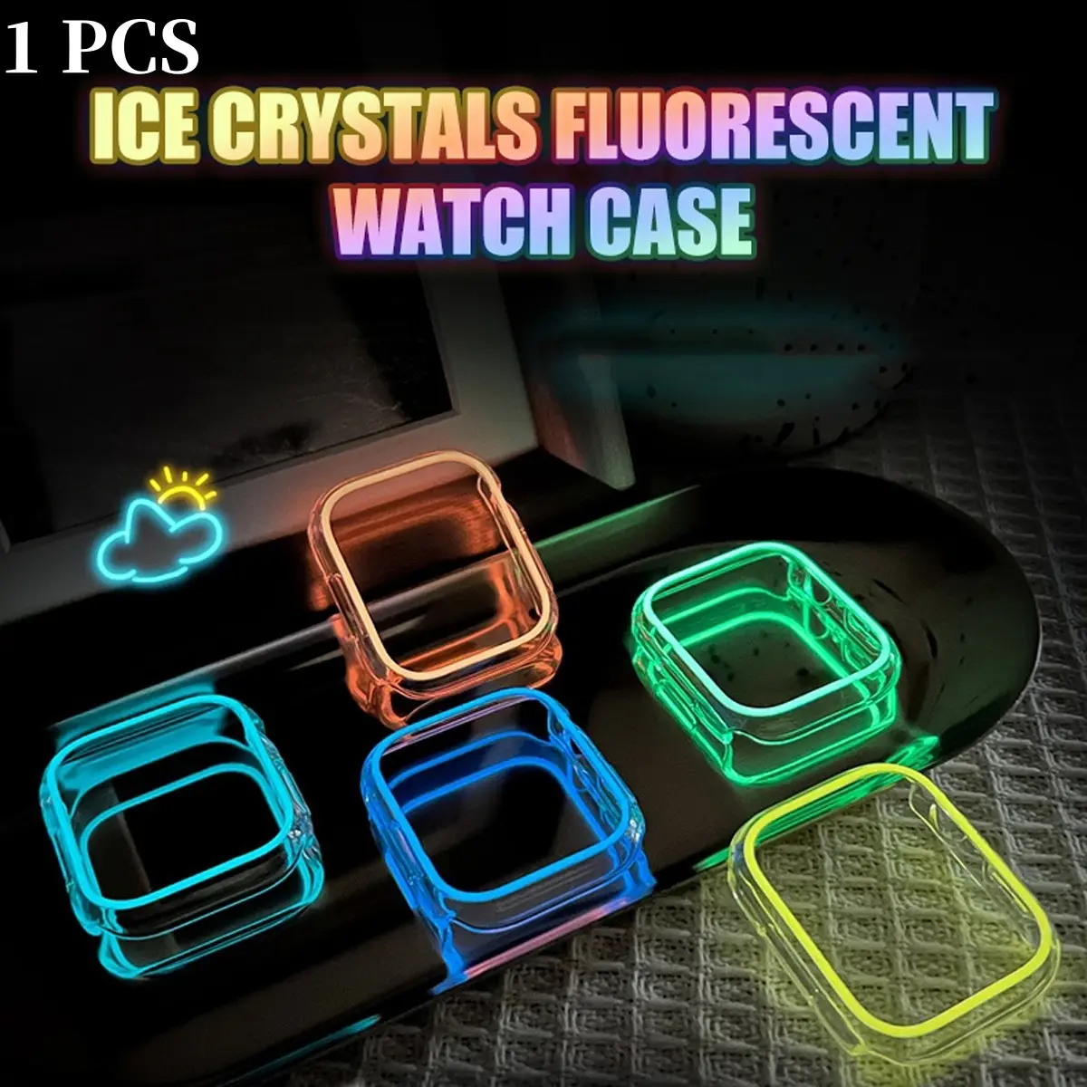 1pc Unisex Casual PC Hollow-Out Anti-Drop Protective Case, Luminous Fashion Watch Case Protector, For Apple Watch Case 40/41/42/44/45/46/49mm, For Apple Watch Series Ultra/SE/11/10/9/8/7/6/5/4, Smart Watch Case Accessory, Smartwatch Accessories