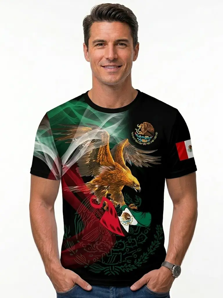 3D Mexico T-shirt for men with name, Men's short-sleeved round-neck T-shirt with Mexican flag, Mexican shirt, loved by many people thanks to the harmonious combination of colors that highlight the shirt's pattern