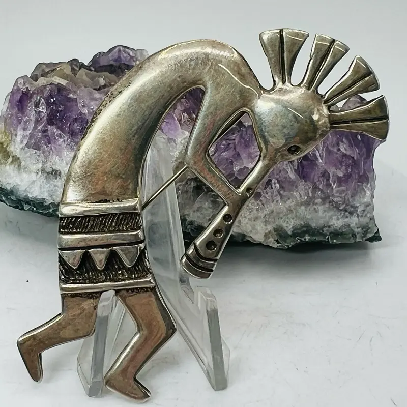 NATIVE SIGNED GLENN SANDOVAL 925 Sterling Silver KOKOPELLI PIN