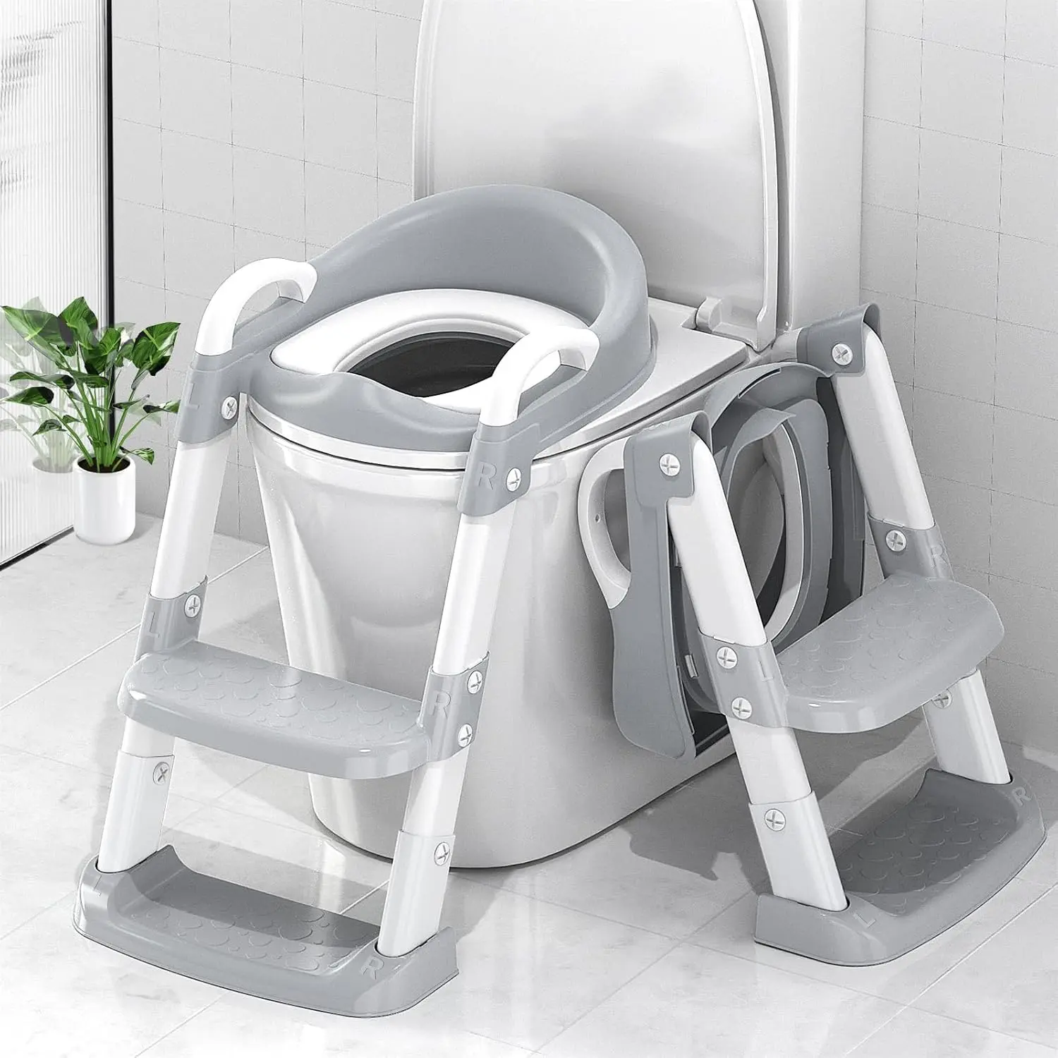 Potty Training Toilet Seat For Boys Girls, Toddler Toilet Seat With Step Stool Ladder, Foldable Toddler Potty Seat For Toilet With Non-Slip Design, Adjustable Height