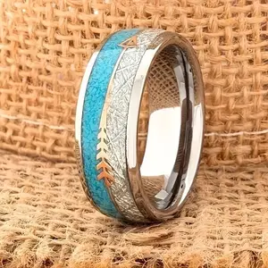 Elegant Stainless Steel Women's Vintage Ring With Unique Arrow And Turquoise Inlay - Comfort Fit For Wedding/Engagement, Luxurious Ste Jewelry engagement rings