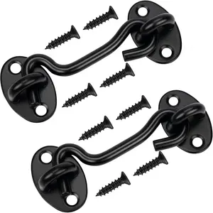 (2 Pack) 4 Inch Black Privacy Hook and Eye Latch, Stainless Steel Gate Latch Lock for Barn Door, Gate, Shutters, Window Slide, Barn Shed, Cabinet and Bathroom