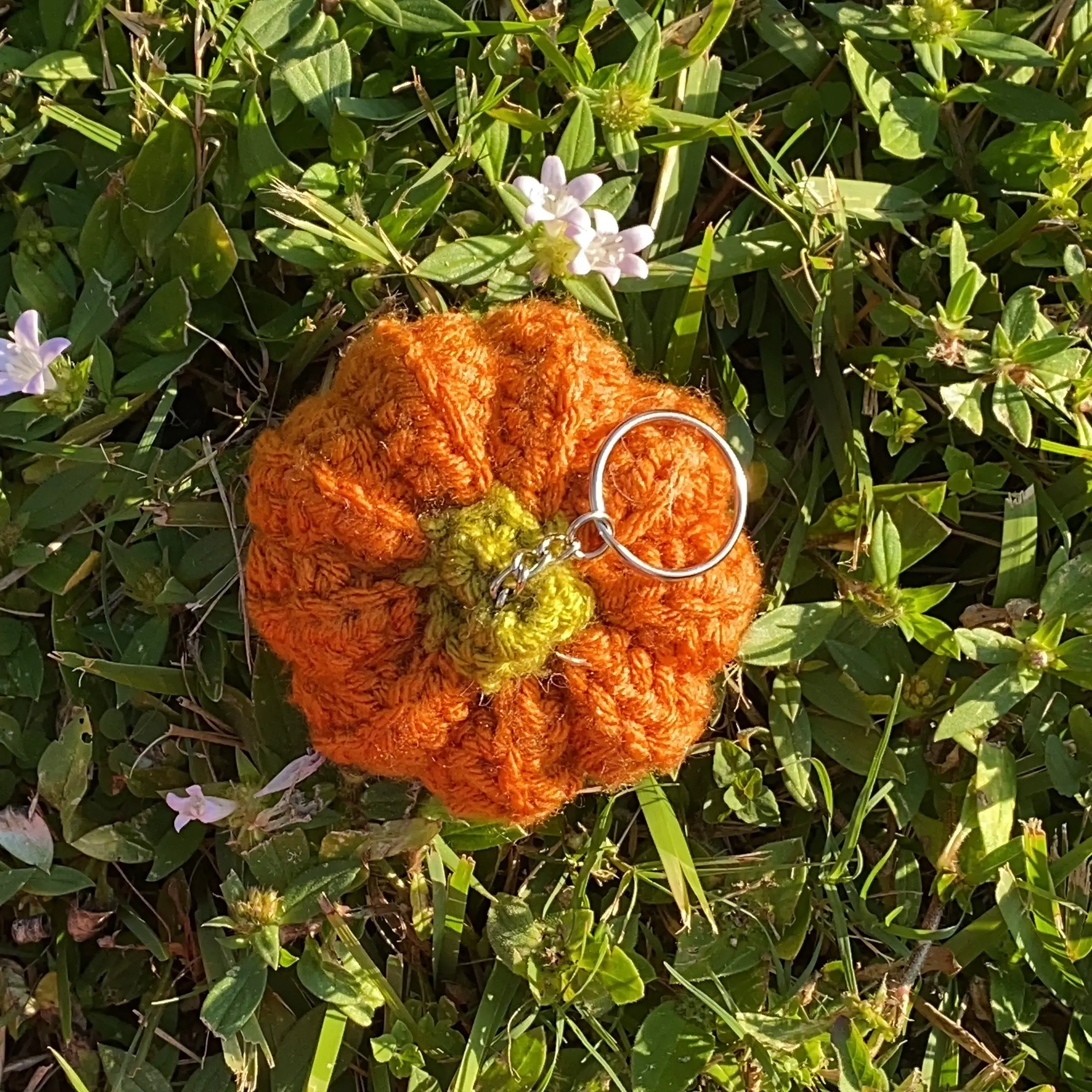 Handmade Crochet Pumpkin Keychain Cozy Autumn Aesthetic with Textured Design & Cute Green Stem Perfect for Fall Lovers & Halloween Vibes