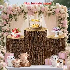 Set of 3 Wood Grain Cylinder Covers, Perfect for Forest Theme Birthday Party, Party Decor, Ideal for Photography Backdrop and Props