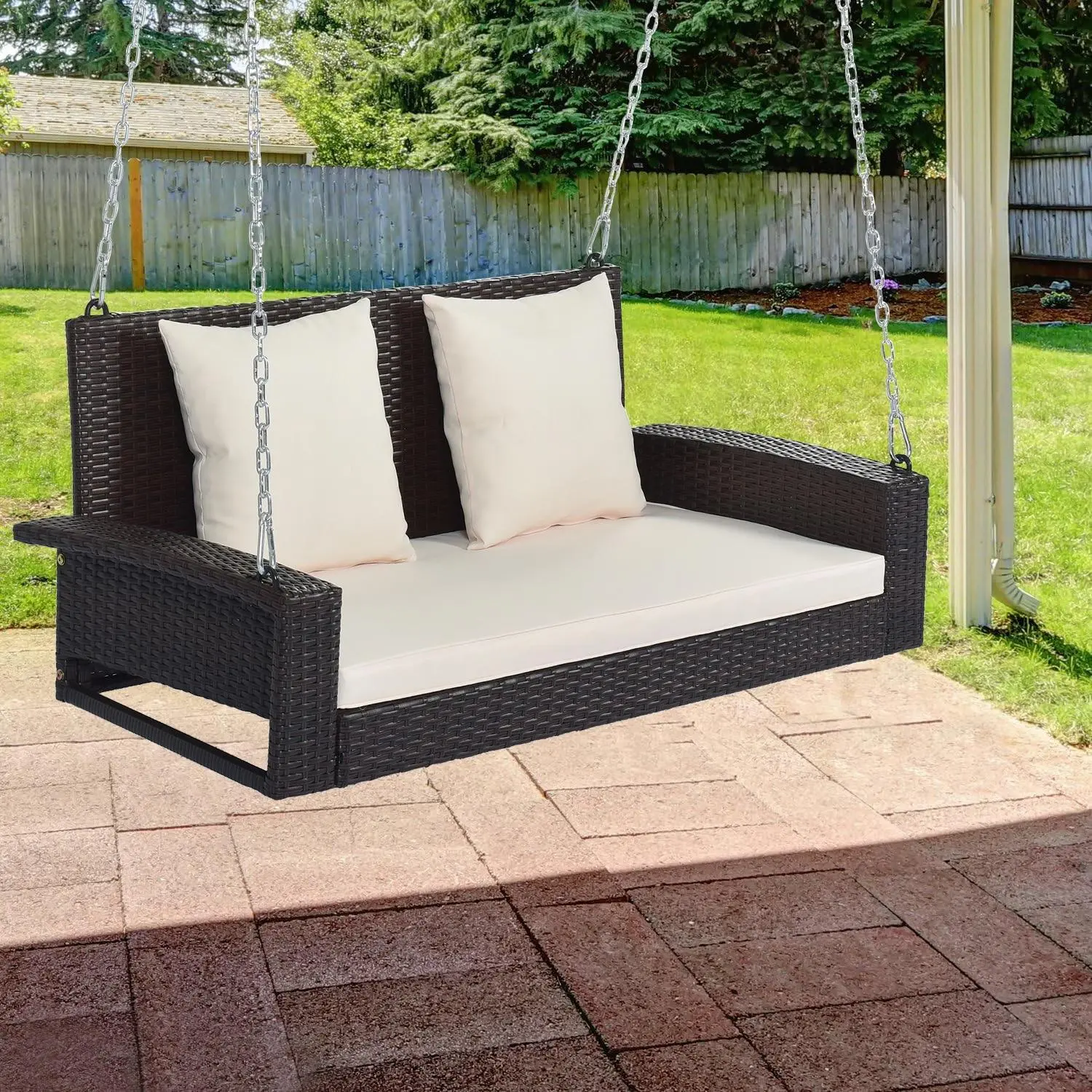 Modern Minimalist Outdoor Wicker Hanging 2-Seater Swing Sofa