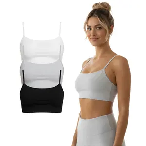 3 Pack Women's Cotton Yoga Bra with Removable Pads Adjustable Strips Breathable Mesh S - XL Regular Plus Free Size High Stretch Cotton Blend Padded Sport Bra Athletic Gym Workout for Women Classic Basic Multi-Color Activewear Womenswear