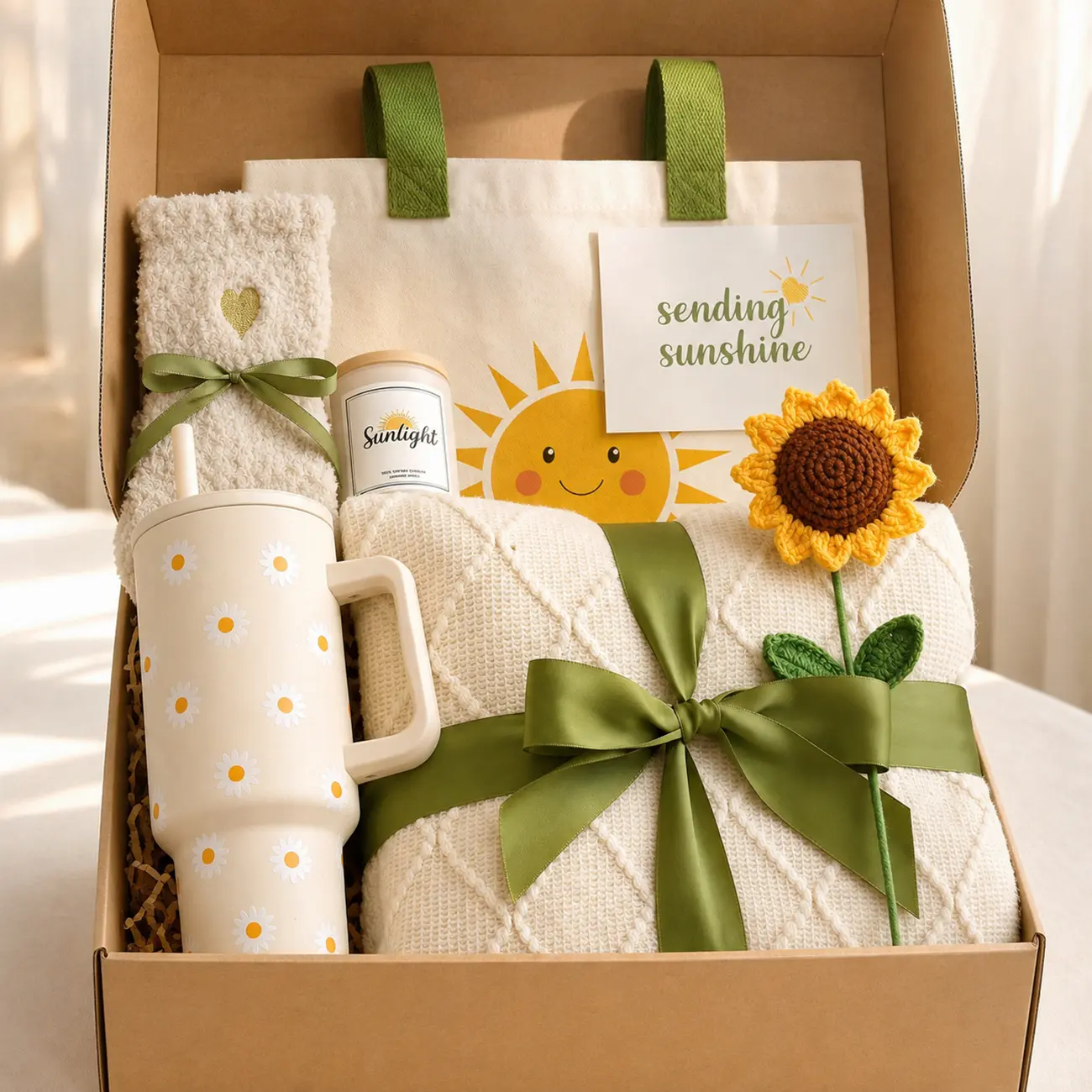 Sunshine Gift Baskets Get Well Care Package Birthday Gifts for Women Friend | Box of Sunshine Sunflower Gifts for Best Friends, Get Well Soon Basket Thinking of You Self Care Gift Boxes for Women Mom