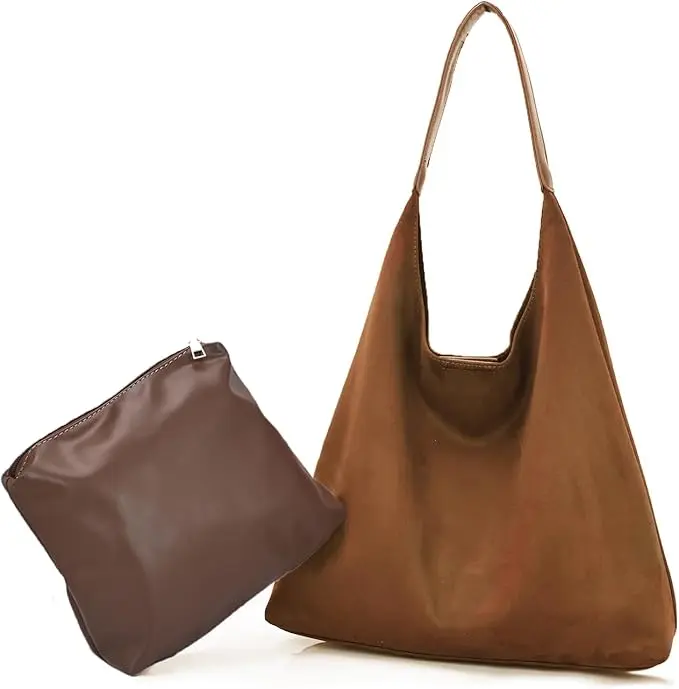 RIVERICH Women's  Suede Hobo  - Retro Slouchy, Magnetic Closure Tote Bag, Large Capacity Hobo, Trendy Suede Purse Slouchy, Fall Underarm  Brown Tote Handbag, Casual Tote  with Inner Pouch for Work Shopping Bag Matte Shoulder Crossbody Bag