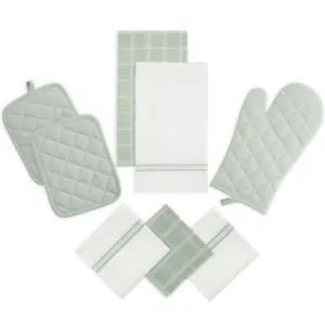 8-Pack Kitchen Towel, Dishcloth, Oven Mitt, and Pot Holder Set, Sage, 100% Cotton