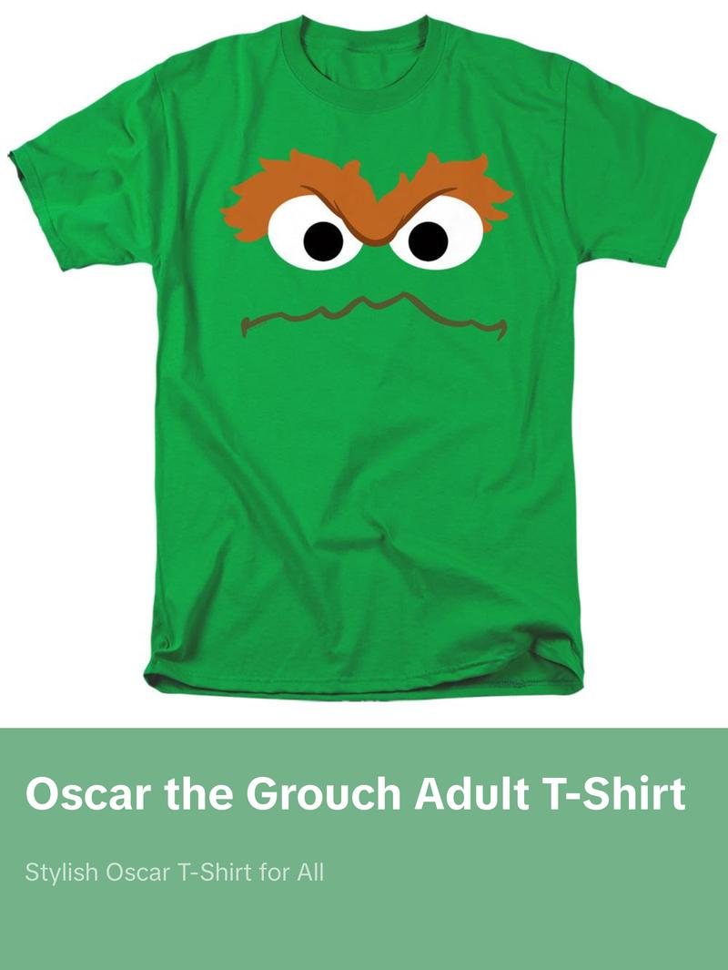 Oscar the Grouch Sesame Street Big Faces Halloween Costume Unisex Adult T-Shirts
