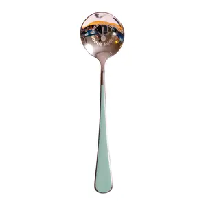 Light Green Spoon - Stainless Steel, Dishwasher Safe, Colorful and Happy Smiley Face Cutlery - Perfect for Oatmeal, Soups, and More Tableware