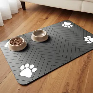 Quick Dry Pet Feeding Mat – Absorbent & Waterproof Placemat for Dog and Cat Food and Water Bowls, 12" x 20", Stylish Bone Design