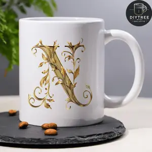 1pc 11oz Golden Letter Mug 11oz – Elegant Monogram Coffee Cup for Women