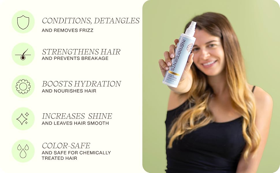 Ingreendients Leave-In Conditioner – 100% Plant-Based, Organic Coconut Oil & Shea Butter, Silicone-Free, Sulfate-Free, Vegan, Color-Safe Hair Detangler